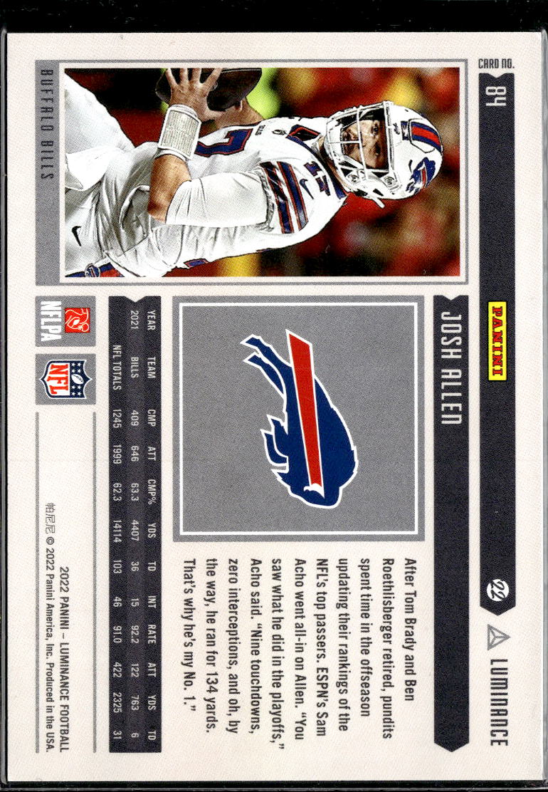 Josh Allen 2022 Luminance Green Parallel 46/99 Buffalo Bills