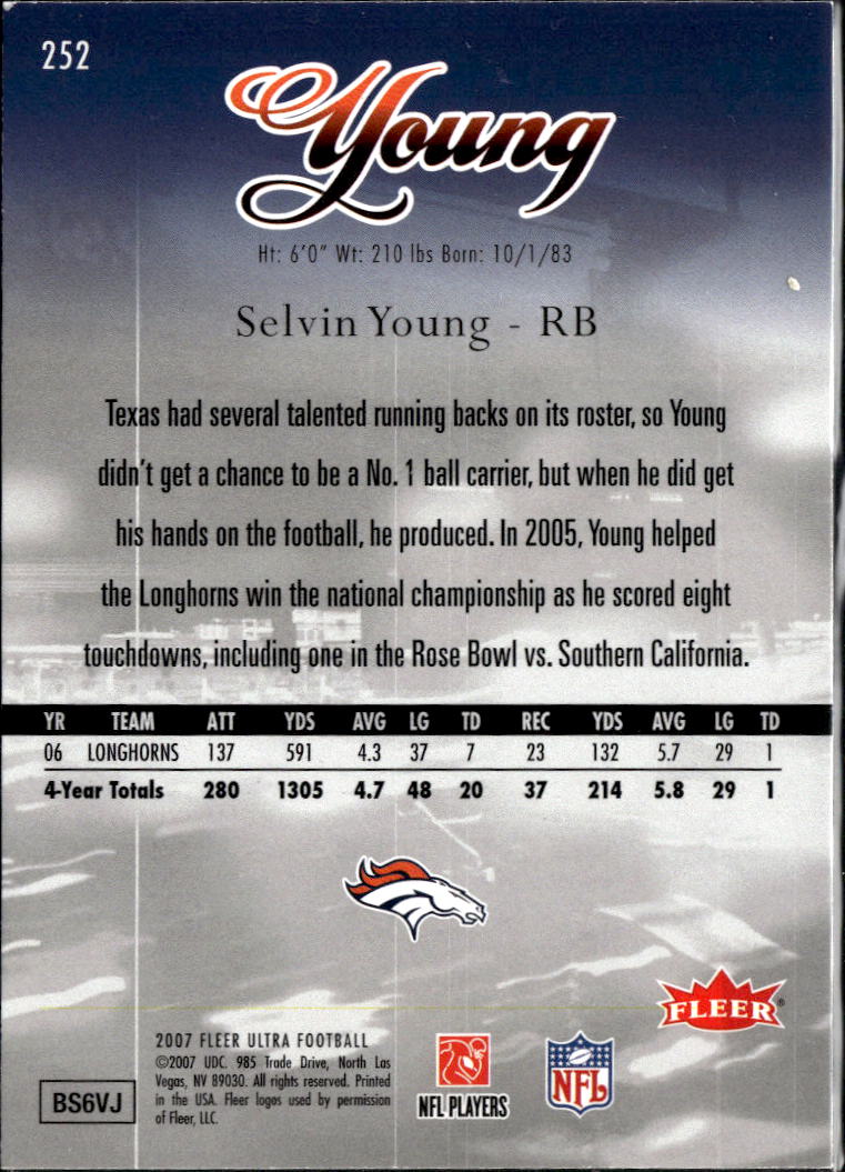Selvin Young 2007 Fleer Ultra Image Variation SSP RC Rookie Texas Longhorns