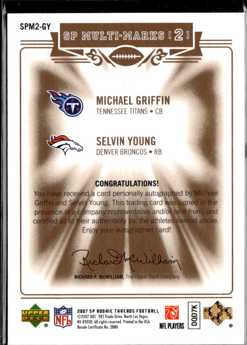 Selvin Young / Michael Griffin 2007 SP Auto Autograph 23/75 Texas Longhorns
