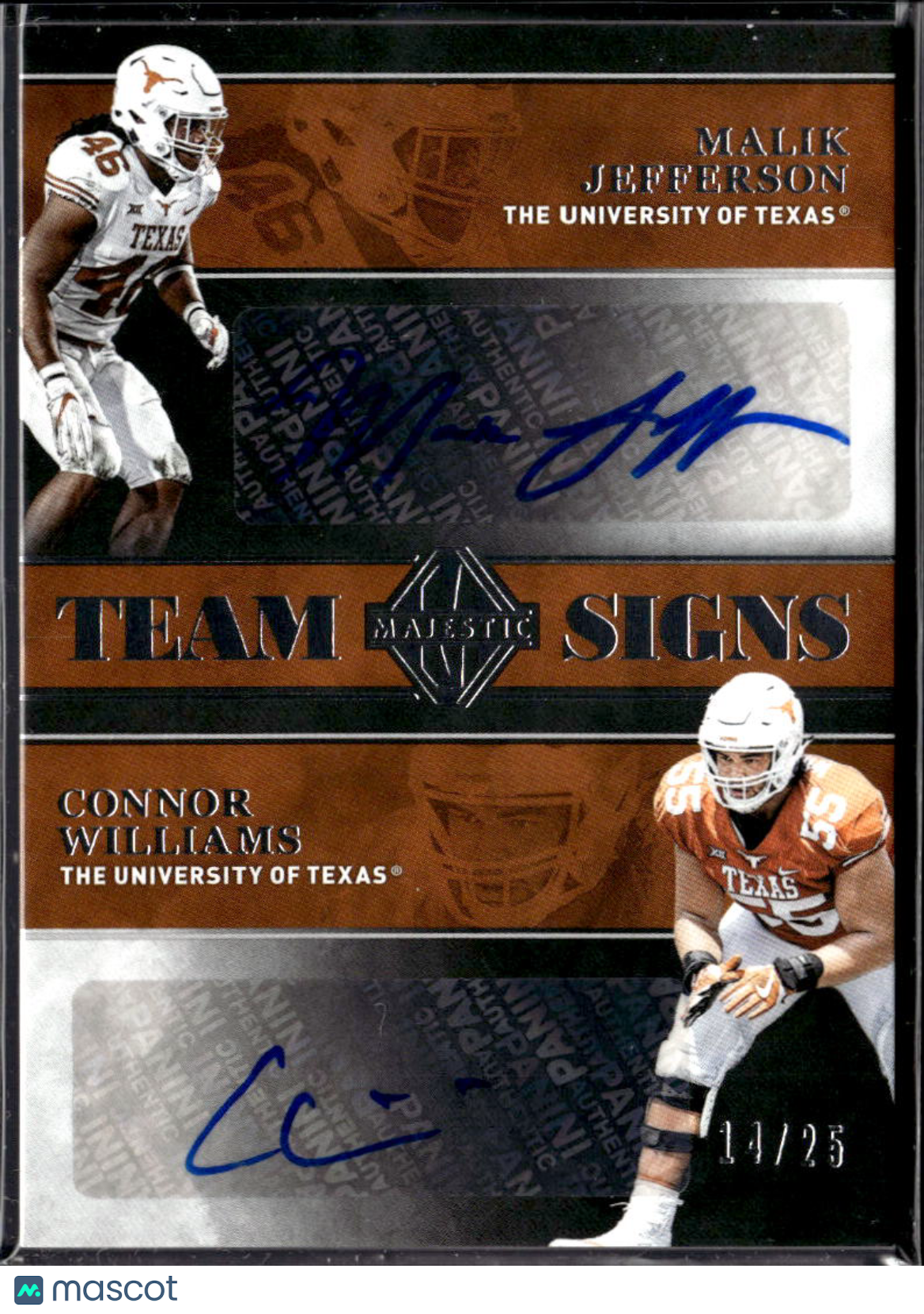 Malik Jefferson / Connor Williams 2018 Majestic Auto Autograph 14/25 Longhorns