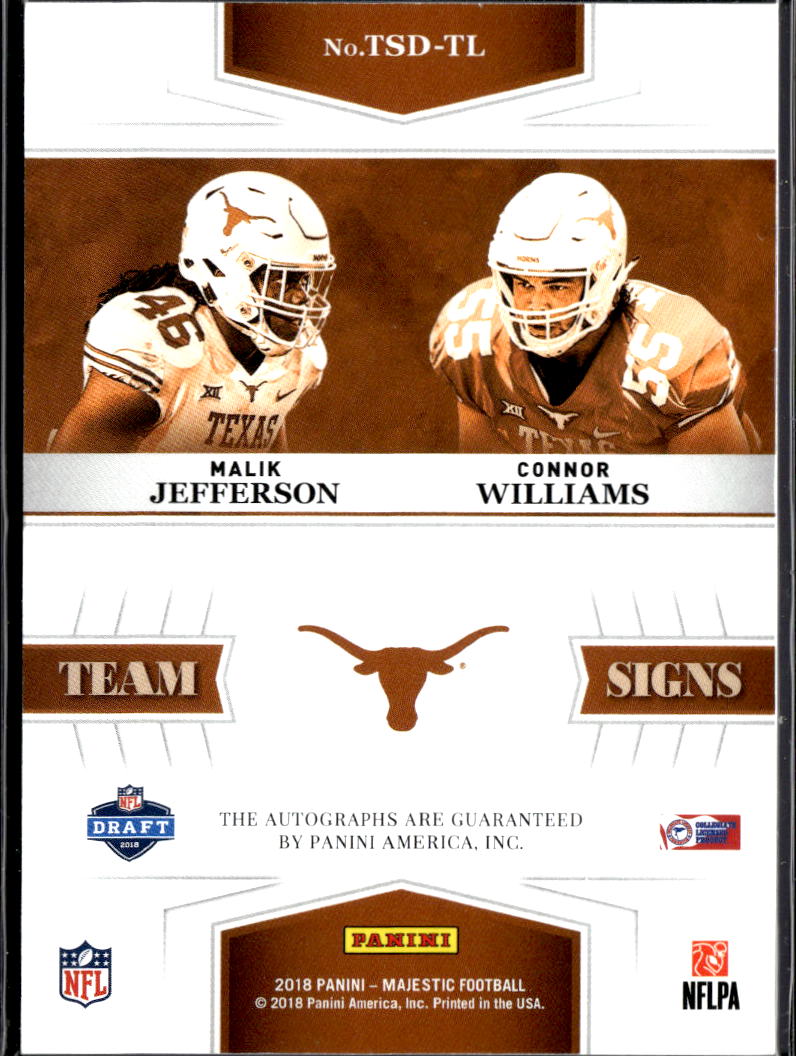 Malik Jefferson / Connor Williams 2018 Majestic Auto Autograph 14/25 Longhorns