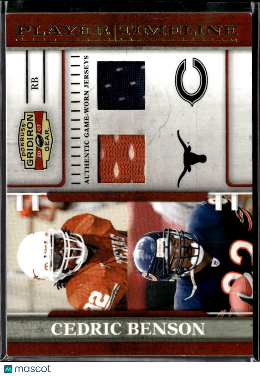 Cedric Benson 2007 Donruss Gridiron Gear Game Worn Patch 75/100 Texas Longhorns