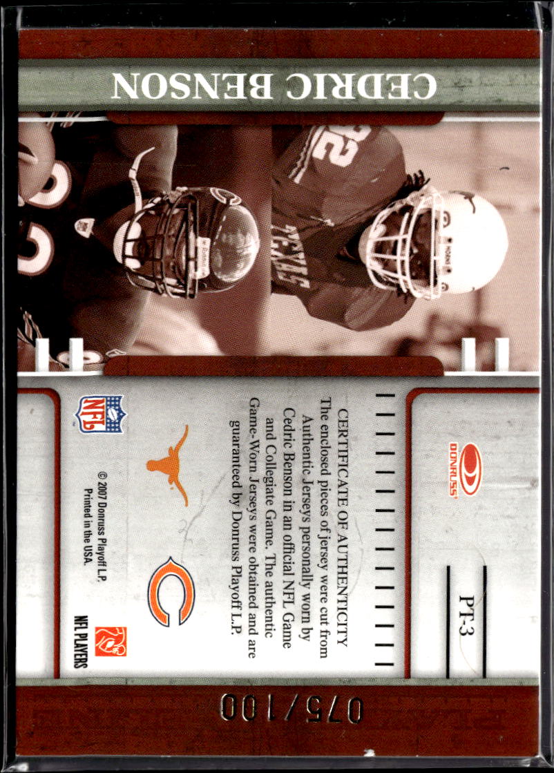 Cedric Benson 2007 Donruss Gridiron Gear Game Worn Patch 75/100 Texas Longhorns