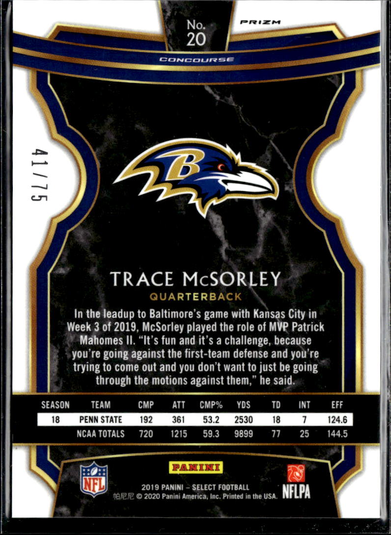 Trace McSorley 2020 Select Purple Prizm RC Rookie 41/75 Baltimore Ravens