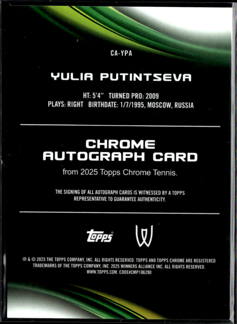 Yulia Putintseva 2025 Topps Chrome Tennis Auto Autograph GOLD 11/50
