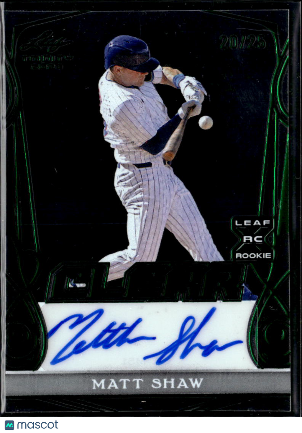 Matt Shaw 2023 Leaf Trinity Clear Auto Autograph RC Green 20/25 Chicago Cubs