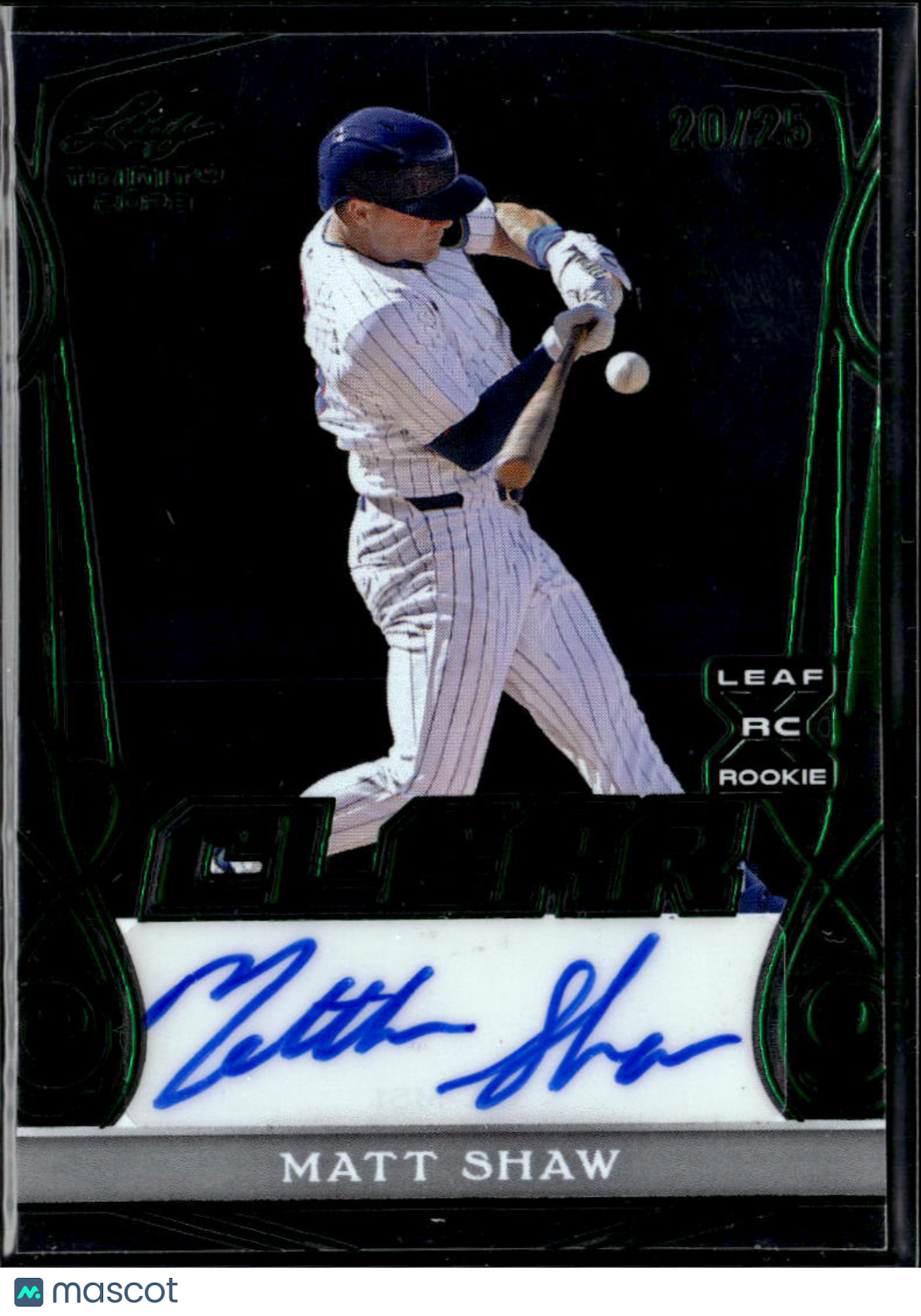 Matt Shaw 2023 Leaf Trinity Clear Auto Autograph RC Green 20/25 Chicago Cubs