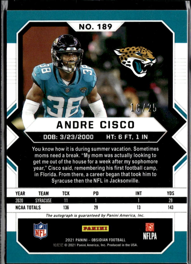 Andre Cisco 2021 Obsidian Auto Autograph GOLD RC 16/25 Jacksonville Jaguars