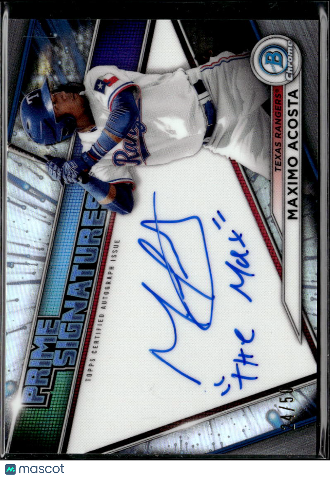 Maximo Acosta 2021 Bowman Chrome Inscription Auto Autograph 24/50 Texas Rangers