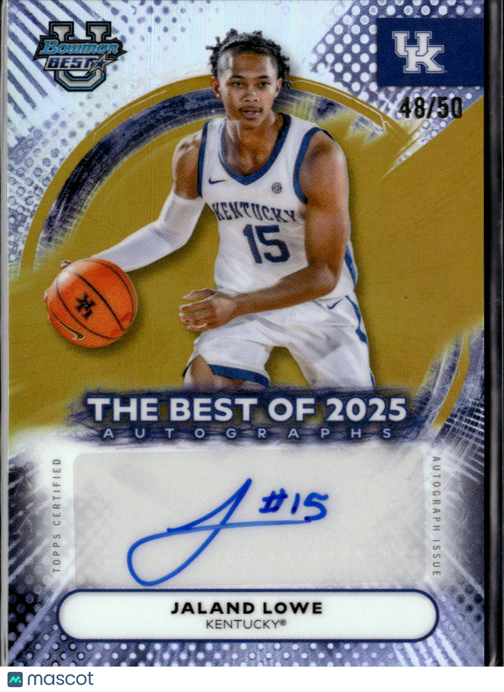 Jaland Lowe 2026 Bowman's Best Auto Autograph 48/50 Kentucky