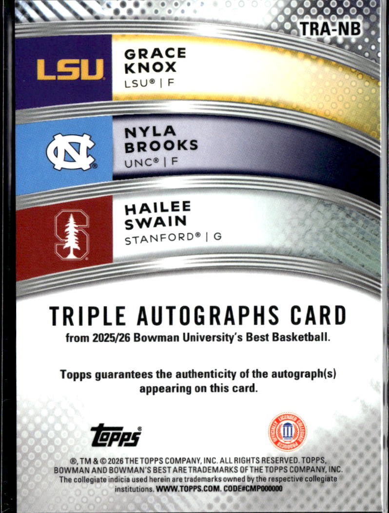 Grace Knox / Nyla Brooks / Hailee Swain 2026 Bowman's Best Triple Autograph 2/10