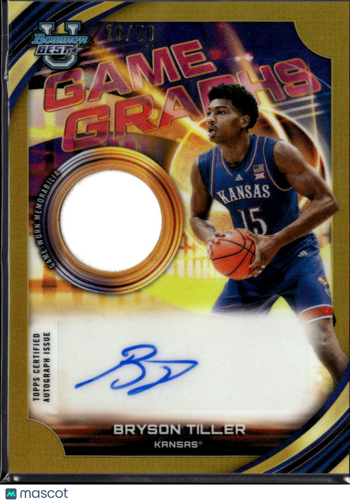Bryson Tiller 2026 Bowman's Best Autograph Game Worn Patch GOLD 16/50 Kansas