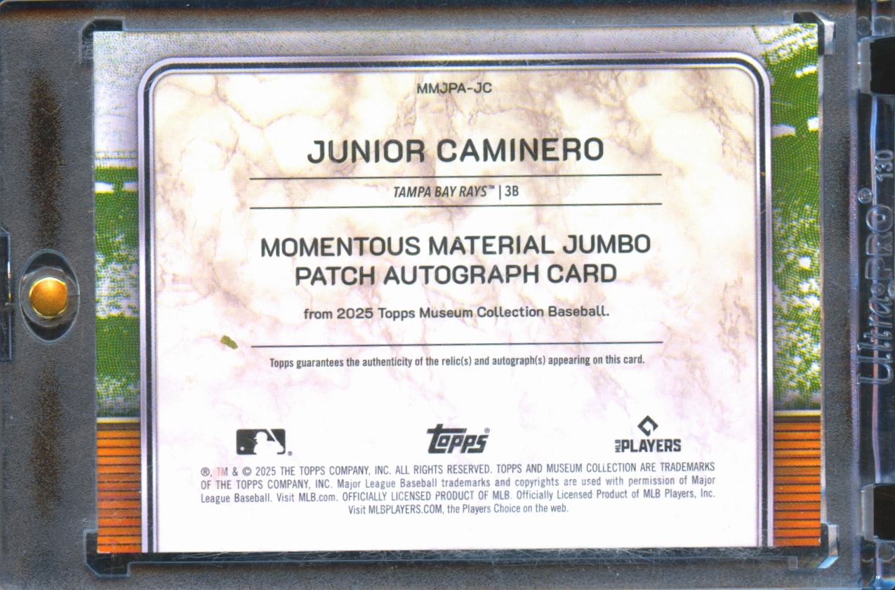 Junior Caminero 2025 Topps Museum Collection Auto Autograph Patch 1/25 TB Rays