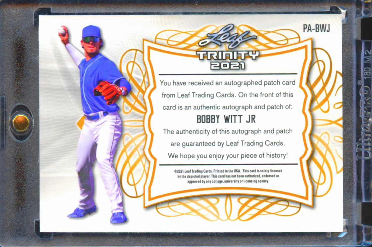 Bobby Witt Jr. 2021 Leaf Trinity Auto Autograph Nameplate Patch KC Royals