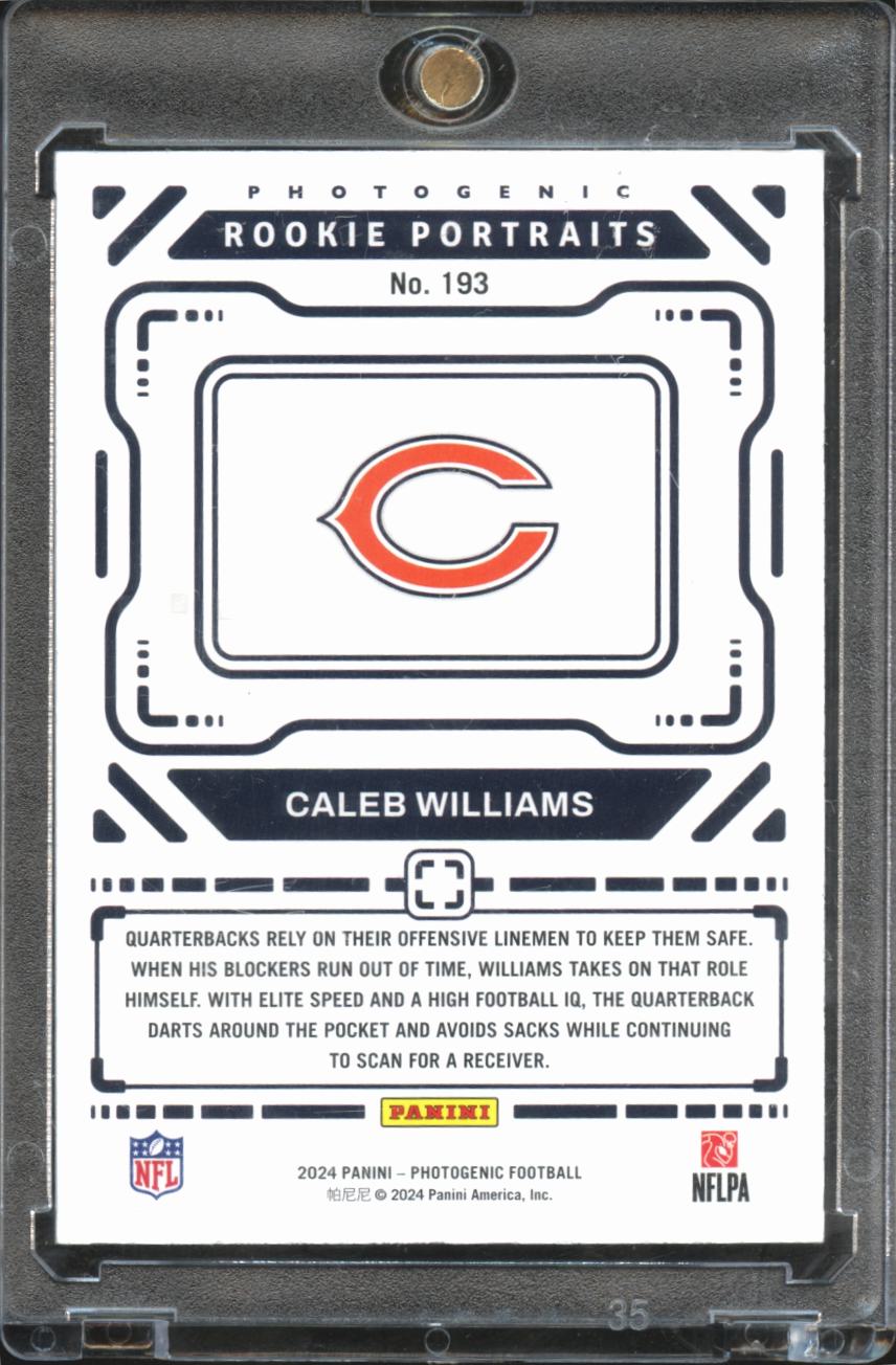 Caleb Williams 2024 Photogenic Rookie RC Purple 15/75 Chicago Bears