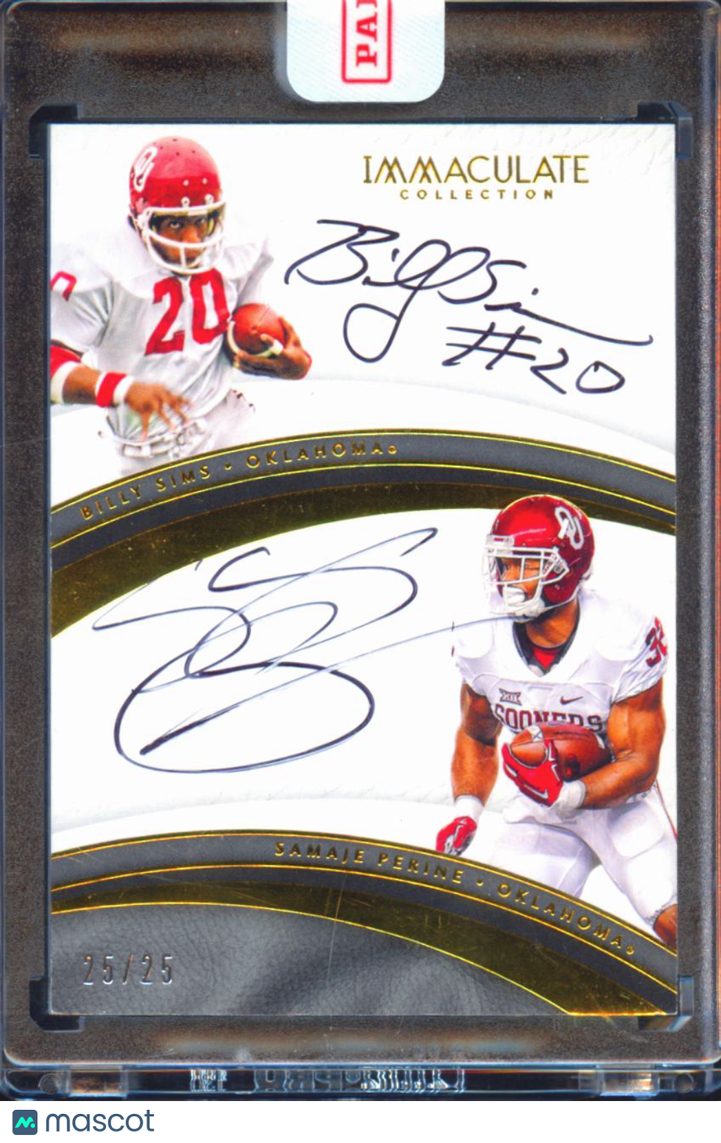 Billy Sims / Samaje Perine 2017 Immaculate Dual Auto Autograph 25/25 Sooners