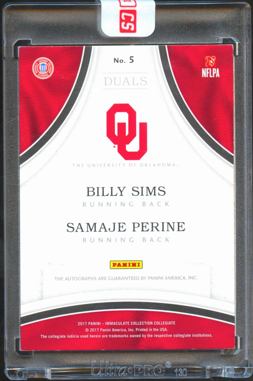 Billy Sims / Samaje Perine 2017 Immaculate Dual Auto Autograph 25/25 Sooners
