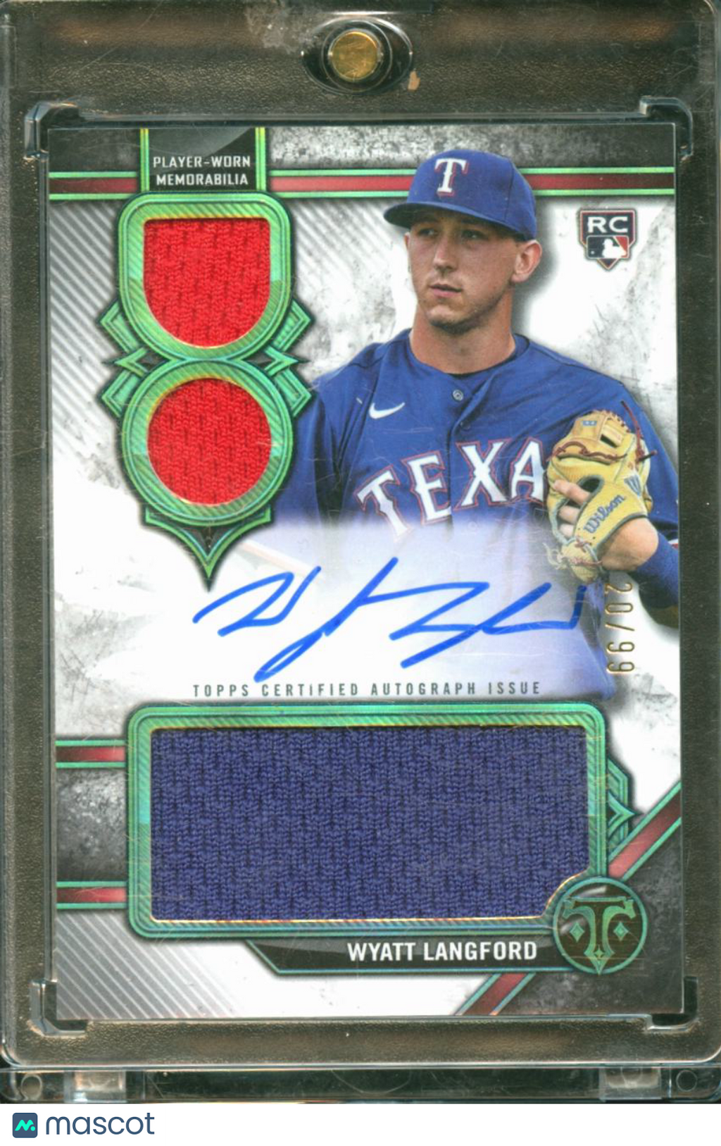 Wyatt Langford 2024 Triple Threads Auto Autograph Patch RC 20/99 Texas Rangers