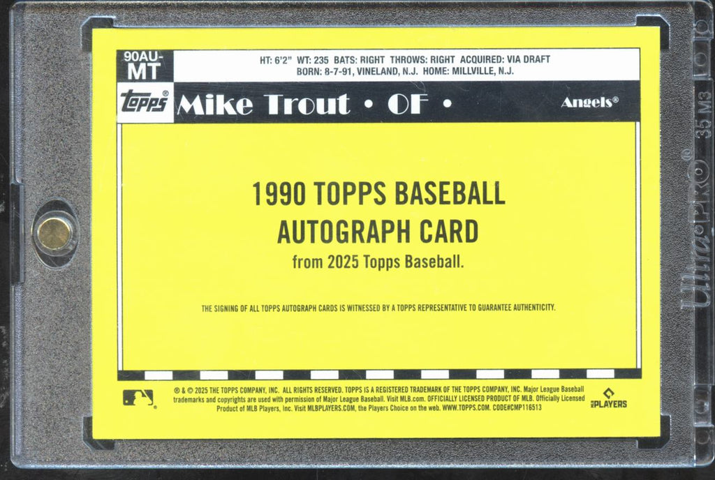Mike Trout 2025 Topps '90 On Card Auto Autograph Los Angeles Angels