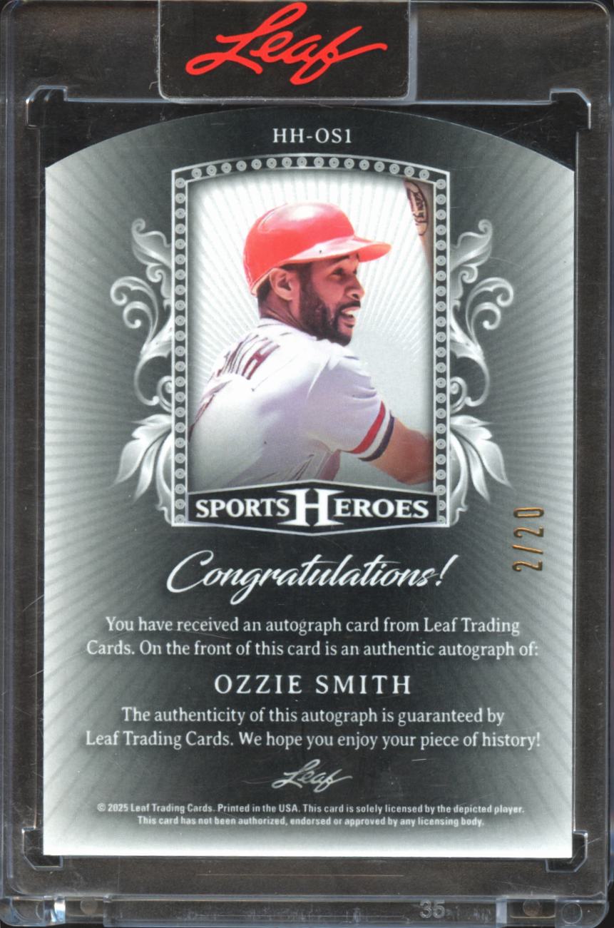 Ozzie Smith 2025 Leaf Sports Heroes Auto Autograph 2/20 St. Louis Cardinals