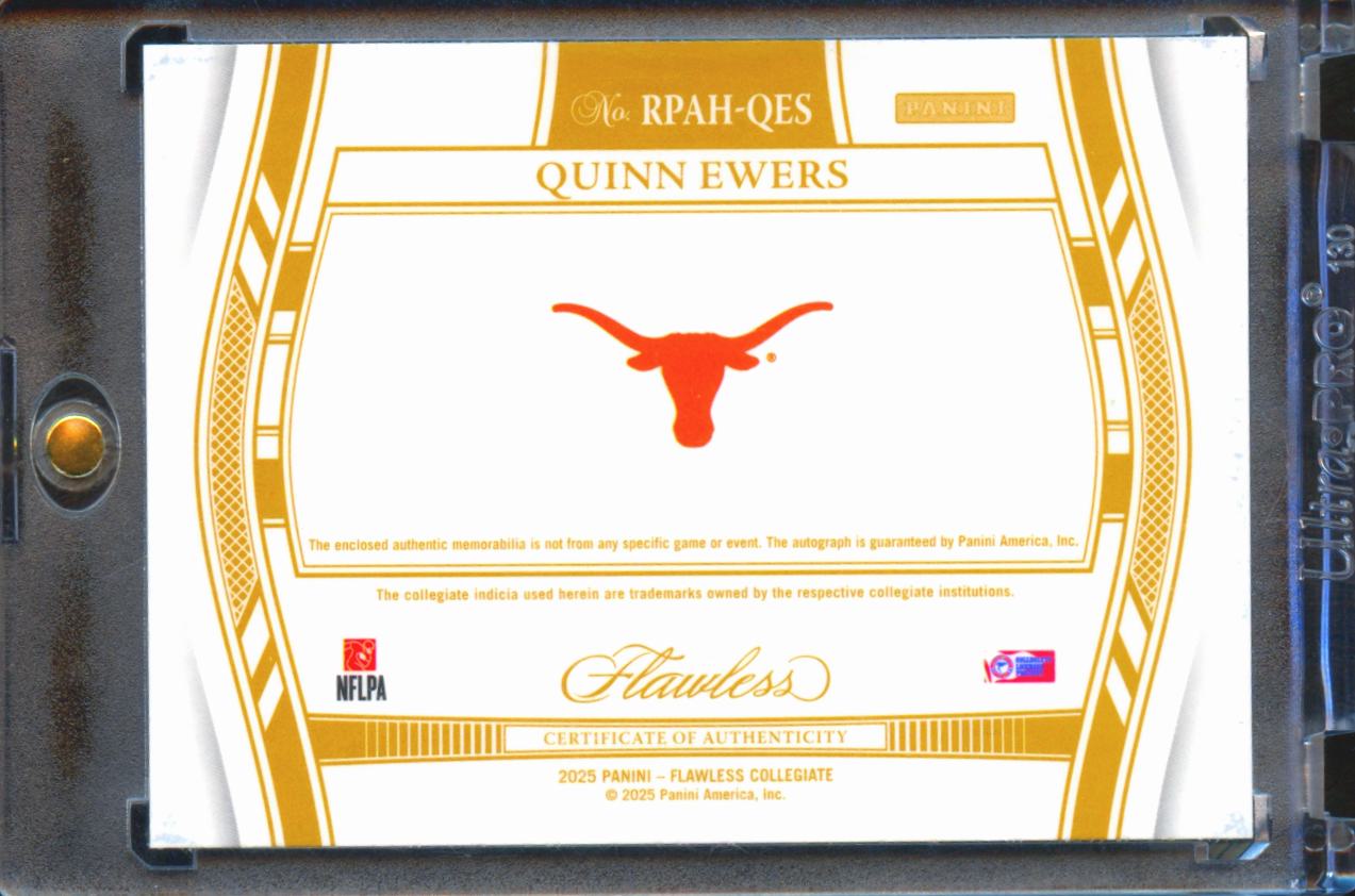 Quinn Ewers 2025 Flawless Auto Autograph Emerald Patch RC 2/5 Texas Longhorns