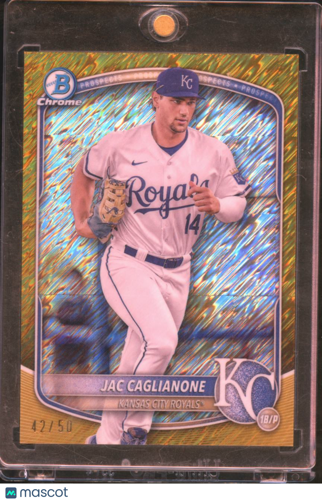 Jac Caglianone 2025 Bowman Chrome GOLD Shimmer Refractor 42/50 KC Royals