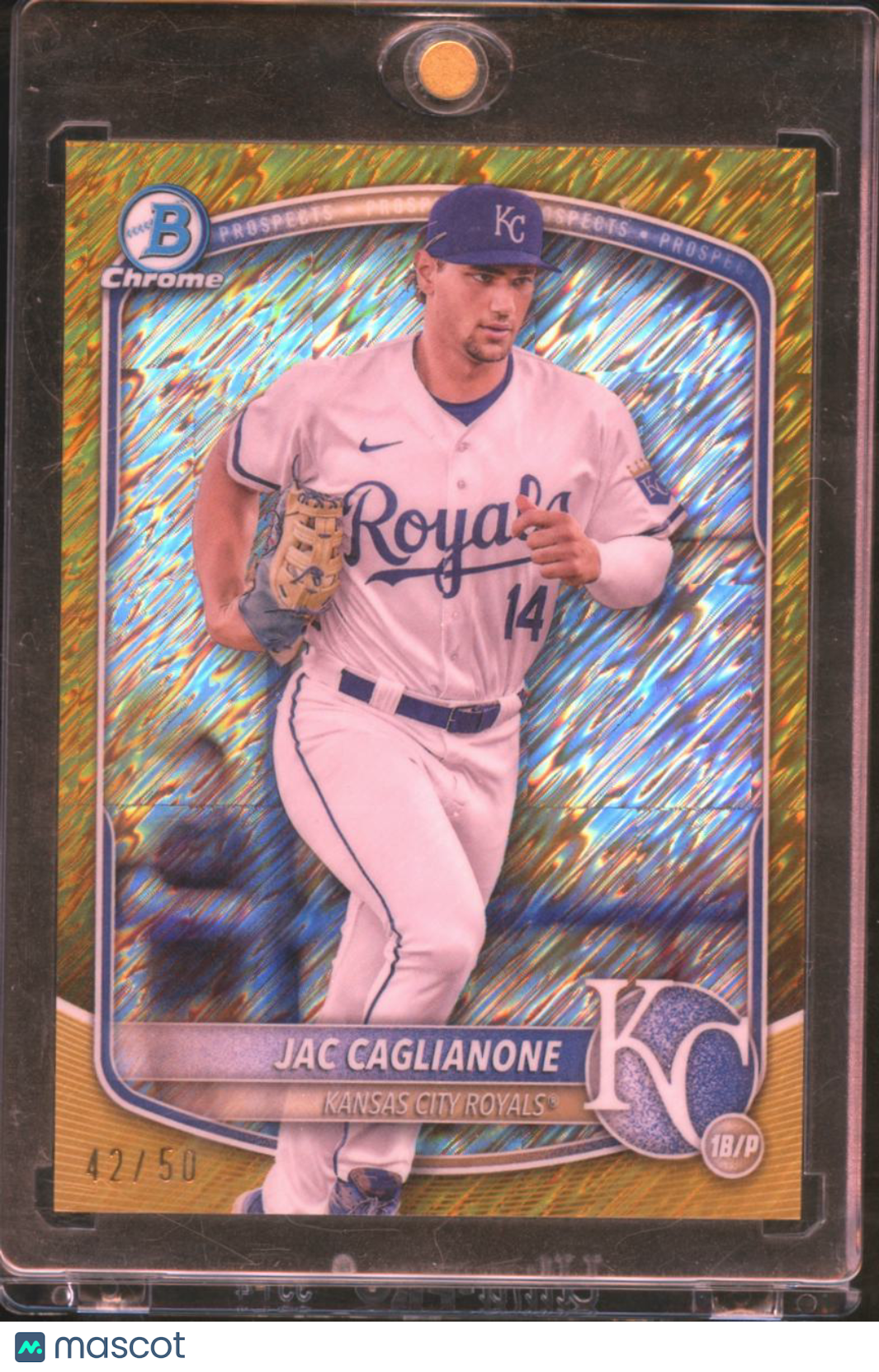 Jac Caglianone 2025 Bowman Chrome GOLD Shimmer Refractor 42/50 KC Royals