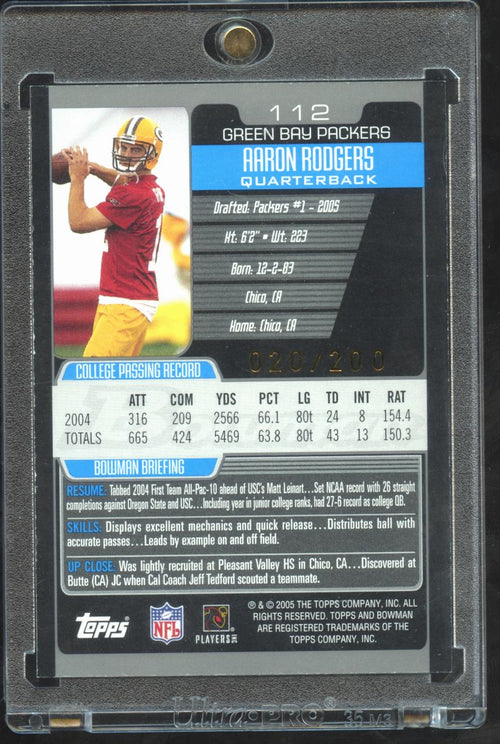 Aaron Rodgers 2005 Bowman Silver Rookie RC 20/200 Green Bay Packers