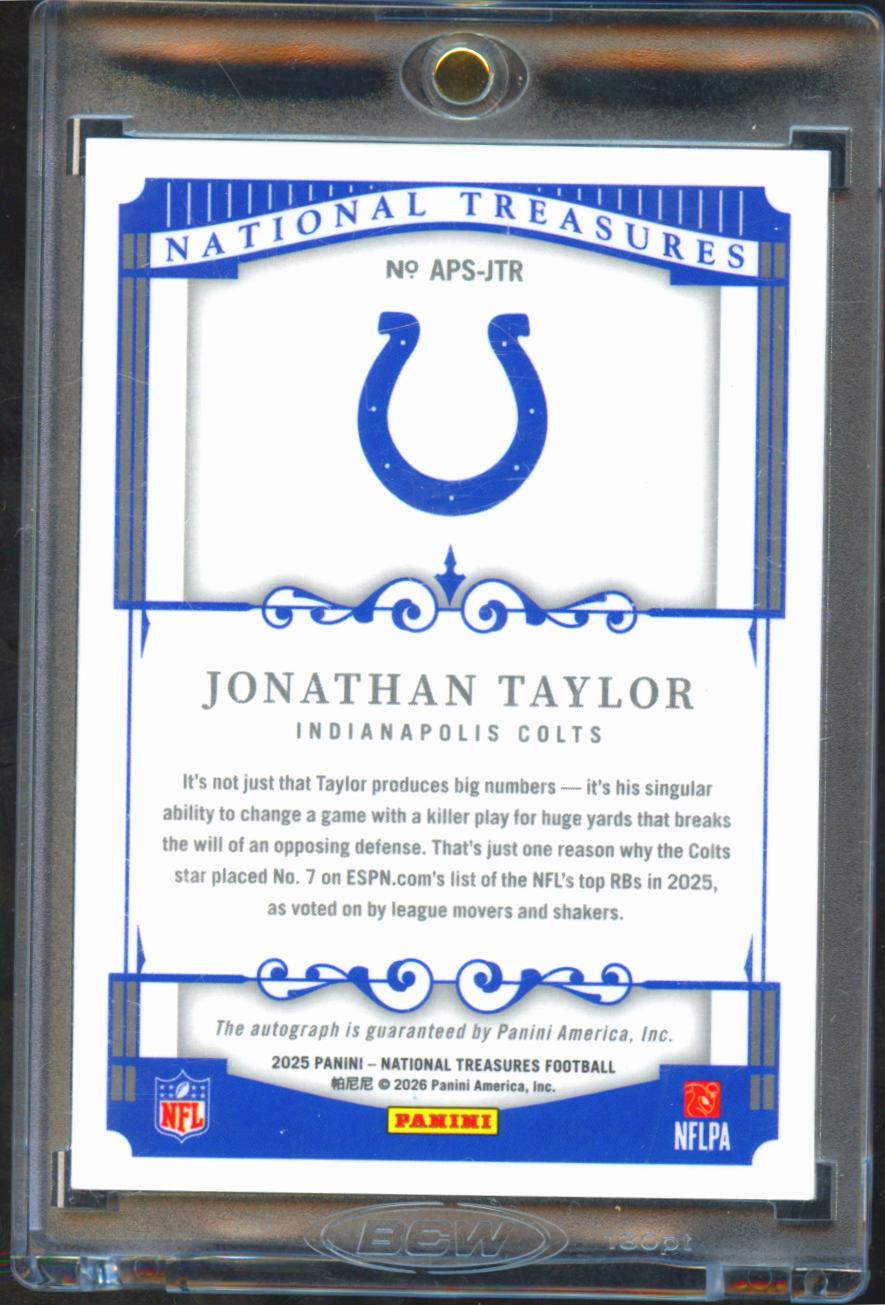 Jonathan Taylor 2025 National Treasures On Card Auto Autograph 5/99 Colts