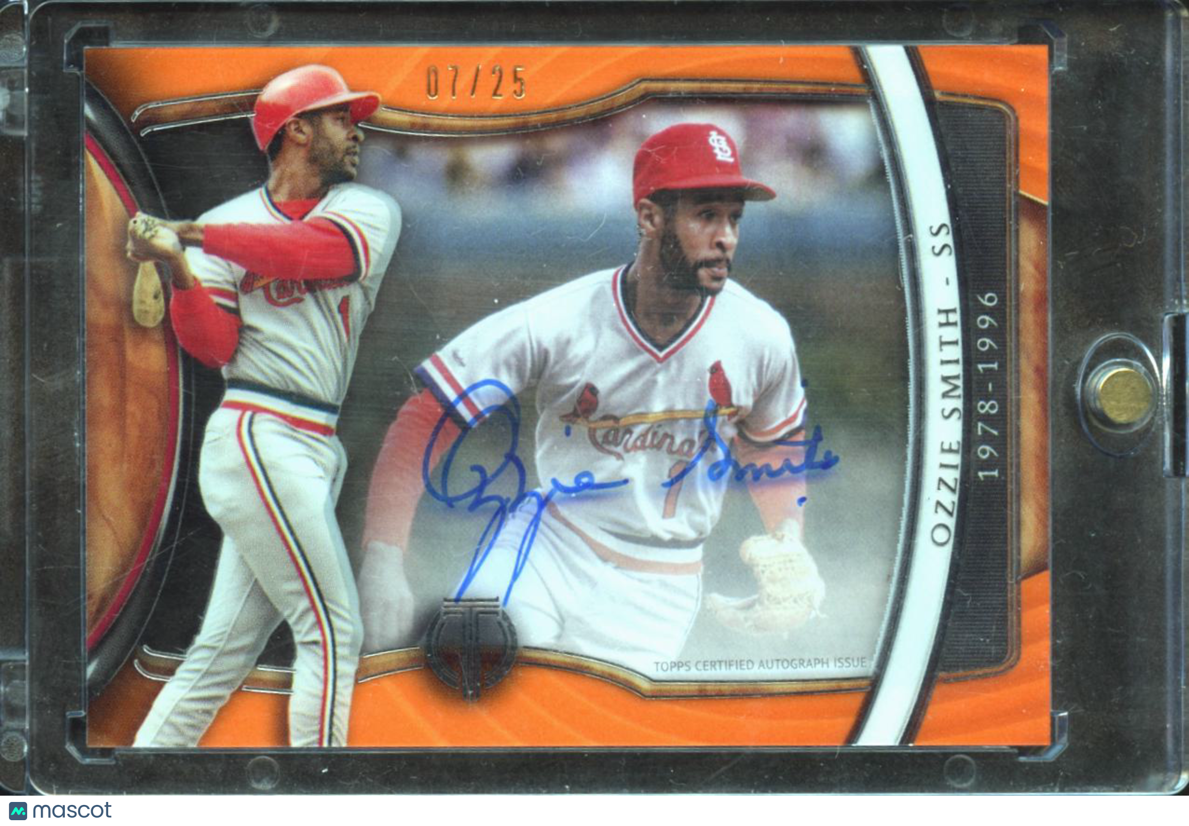 Ozzie Smith 2018 Topps Tribute Auto Autograph Orange 7/25 St. Louis Cardinals