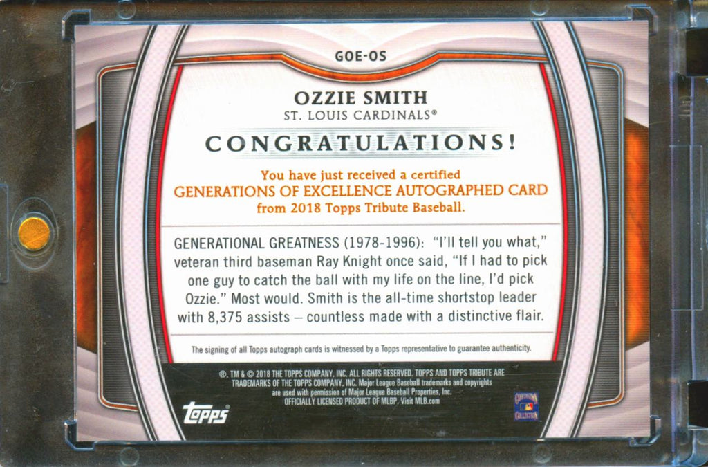 Ozzie Smith 2018 Topps Tribute Auto Autograph Orange 7/25 St. Louis Cardinals