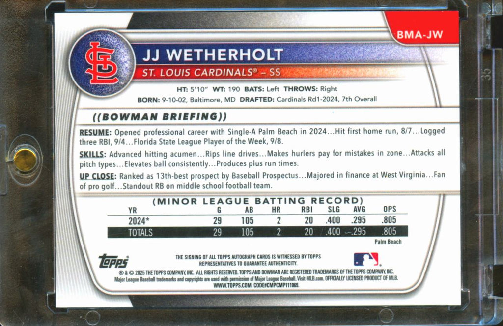 JJ Wetherholt 2025 Bowman Chrome Mega Box Auto Autograph St. Louis Cardinals