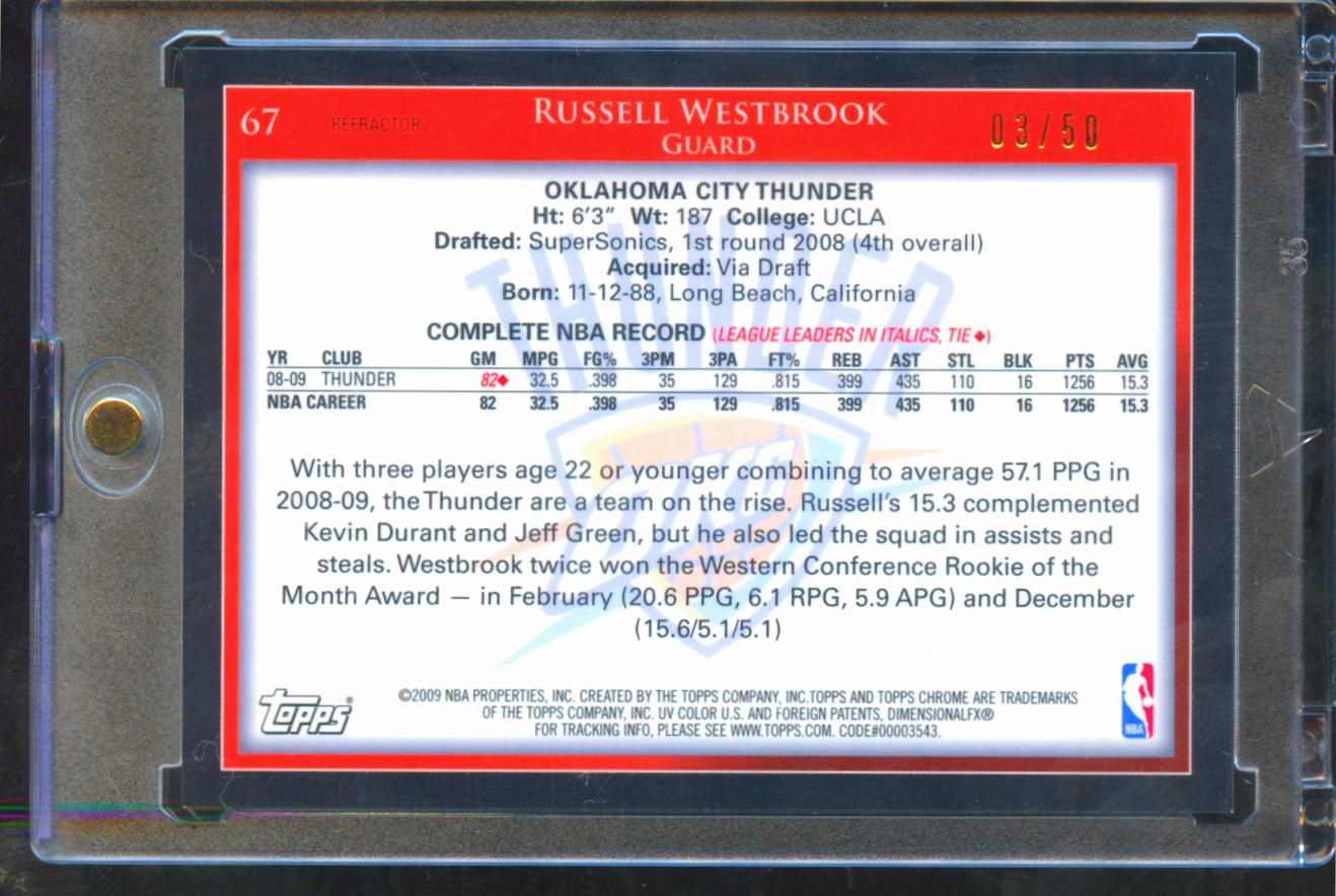 Russell Westbrook 2009-10 Topps Chrome GOLD Refractor 3/50 Oklahoma City Thunder