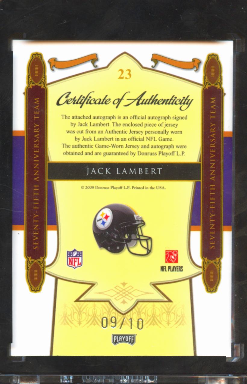 Jack Lambert 2008 National Treasures Auto Autograph Patch 9/10 Steelers