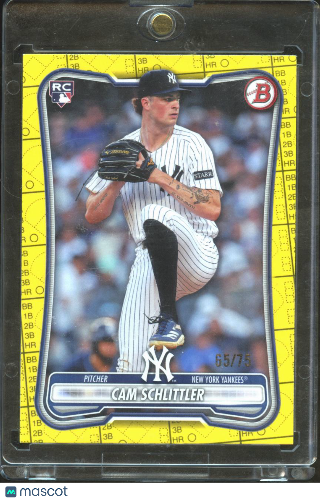 Cam Schlittler 2026 Bowman Yellow Stat Sheet Rookie RC 65/75 New York Yankees