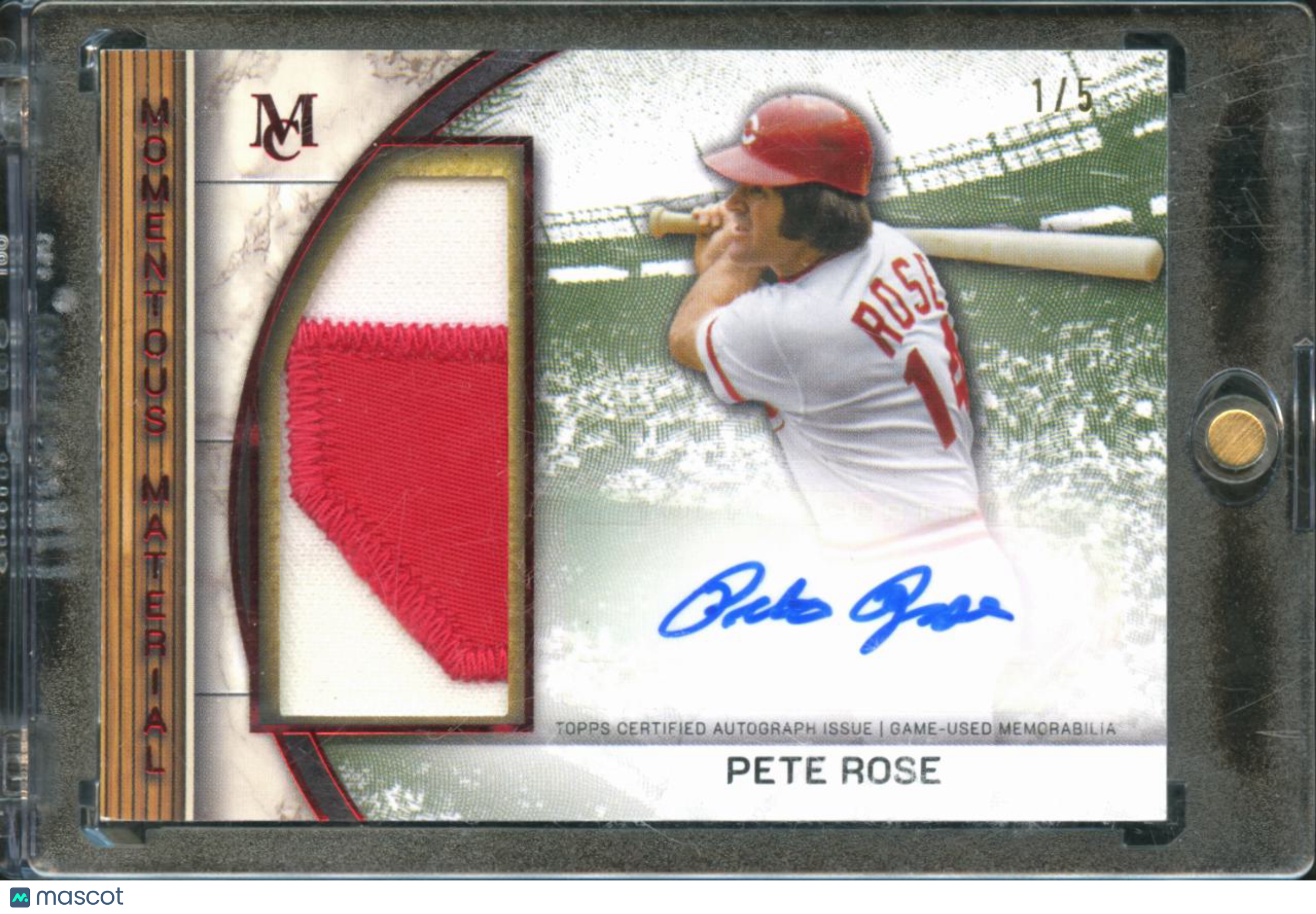 Pete Rose 2025 Museum Collection Auto Autograph Game Worn Pach 1/5 Reds