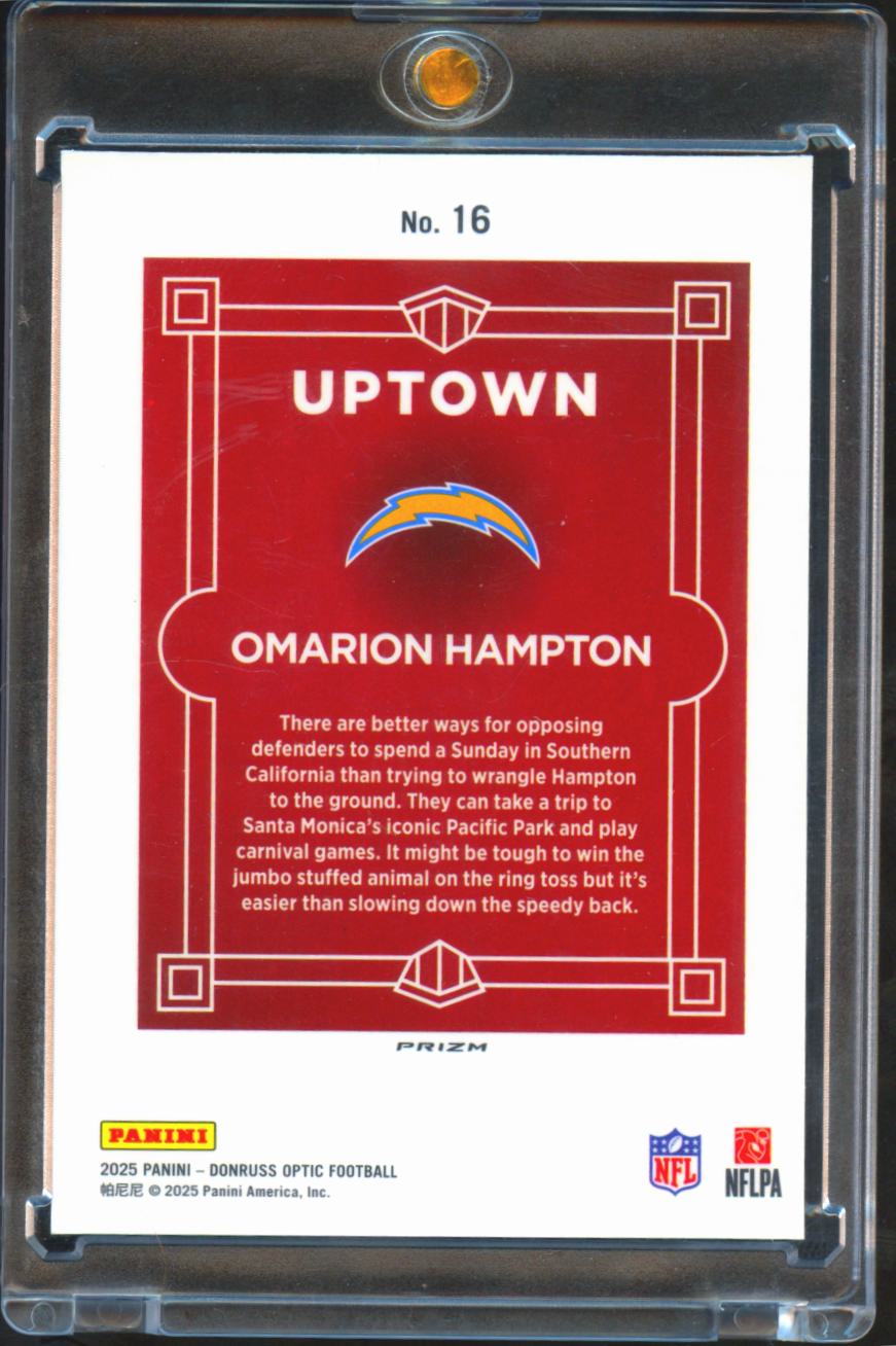 Omarion Hampton 2025 Optic UPTOWN SSP CASE HIT RC Los Angeles Chargers