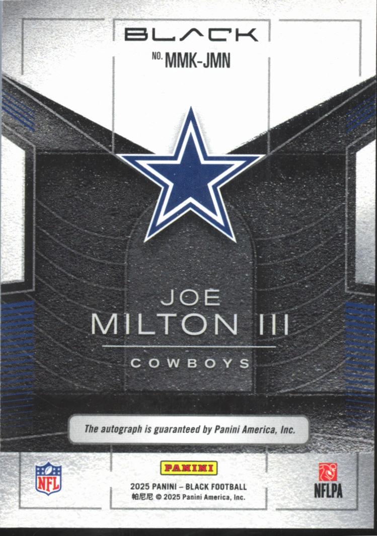 Joe Milton III 2025 Panini Black Metallic Marks Auto Autograph 64/99 Cowboys