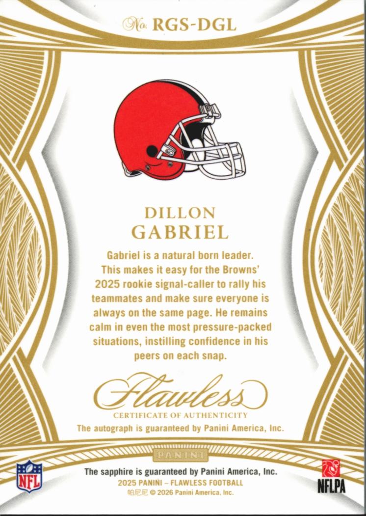 Dillon Gabriel 2026 Panini Flawless Auto Sapphire /15 Cleveland Browns