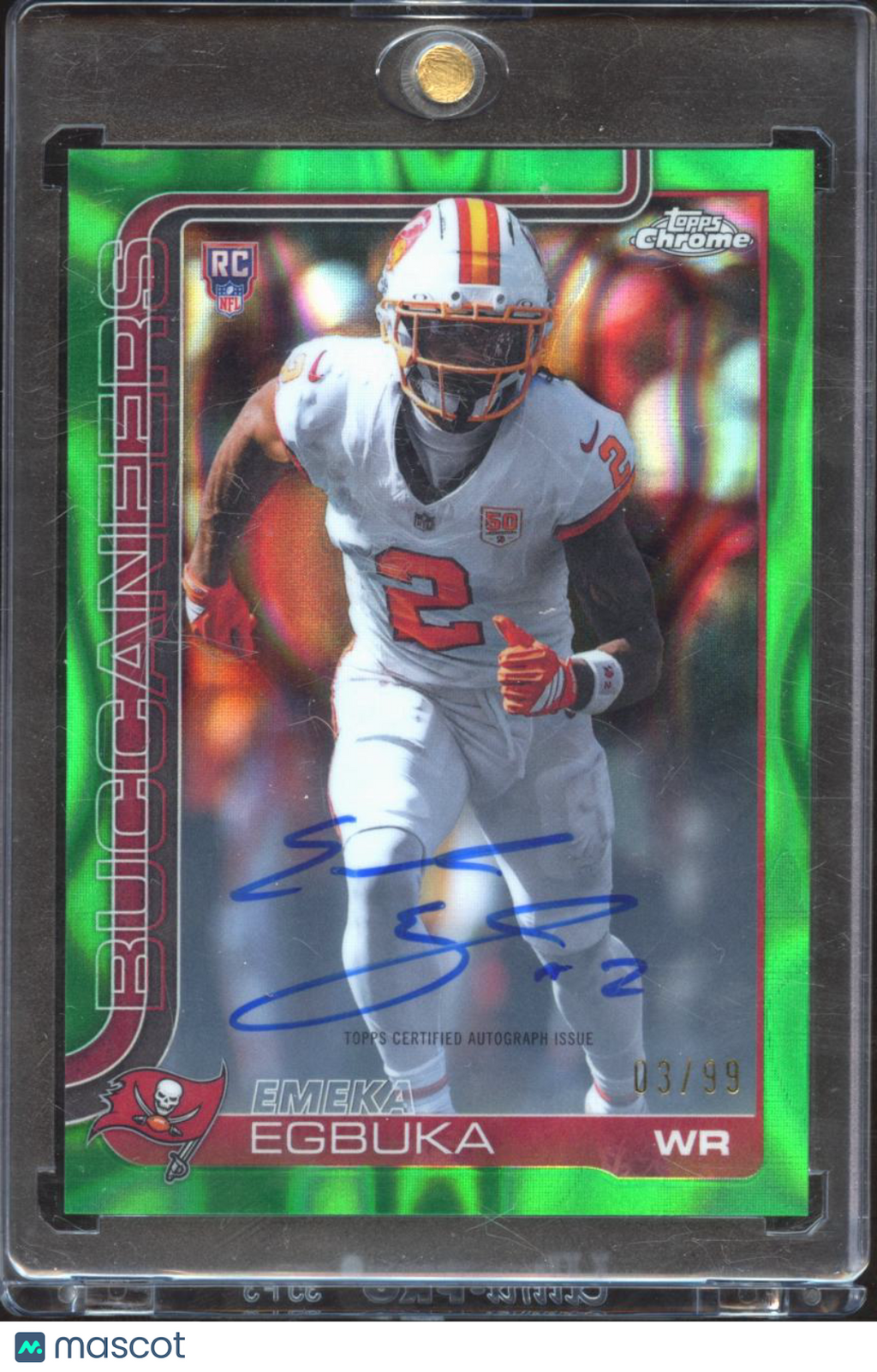 Emeka Egbuka 2025 Topps Chrome Auto Autograph RC Green 3/99 Tampa Bay Buccaneers
