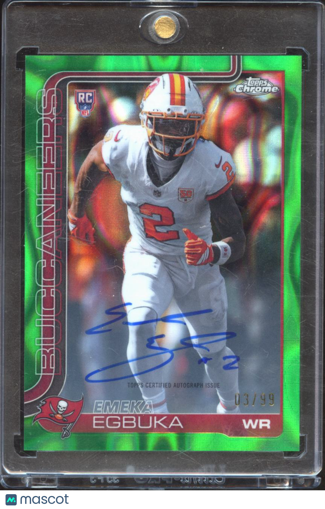 Emeka Egbuka 2025 Topps Chrome Auto Autograph RC Green 3/99 Tampa Bay Buccaneers