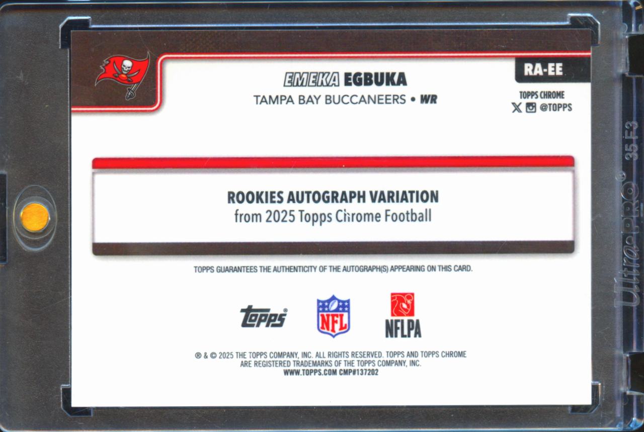 Emeka Egbuka 2025 Topps Chrome Auto Autograph RC Green 3/99 Tampa Bay Buccaneers