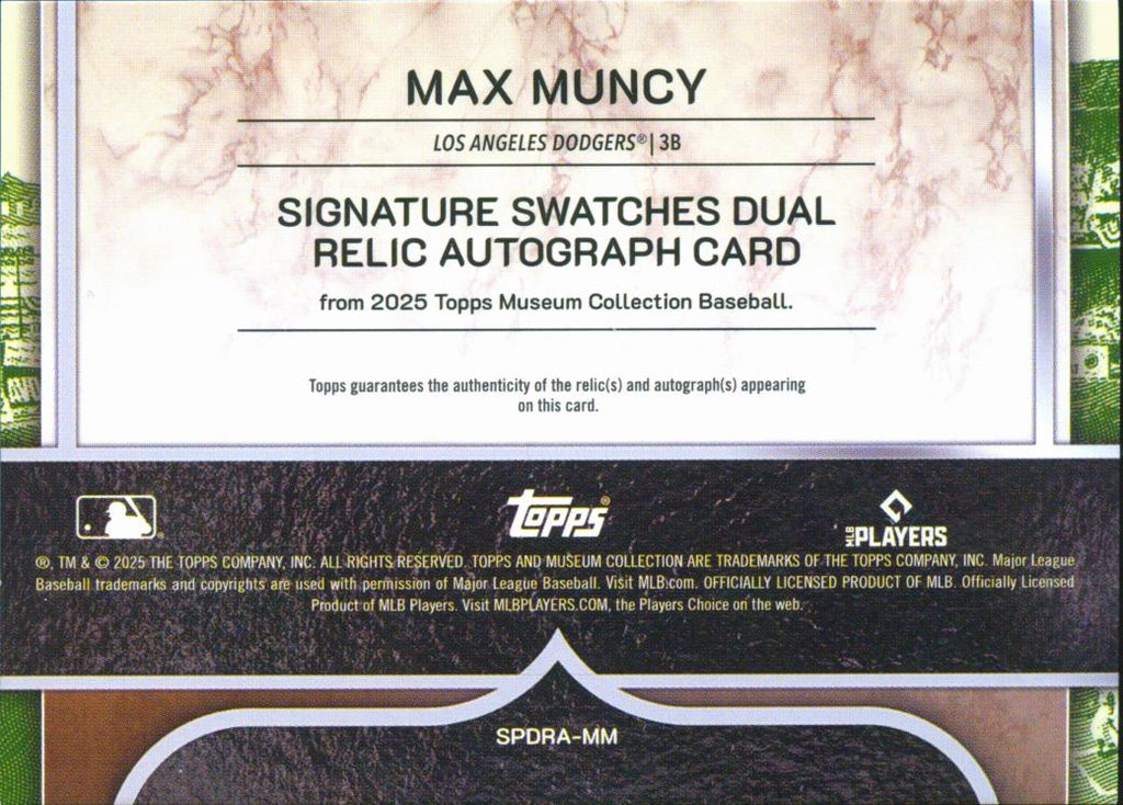 Max Muncy 2025 Museum Collection Auto Autograph Game Worn Patch 42/99 LA Dodgers