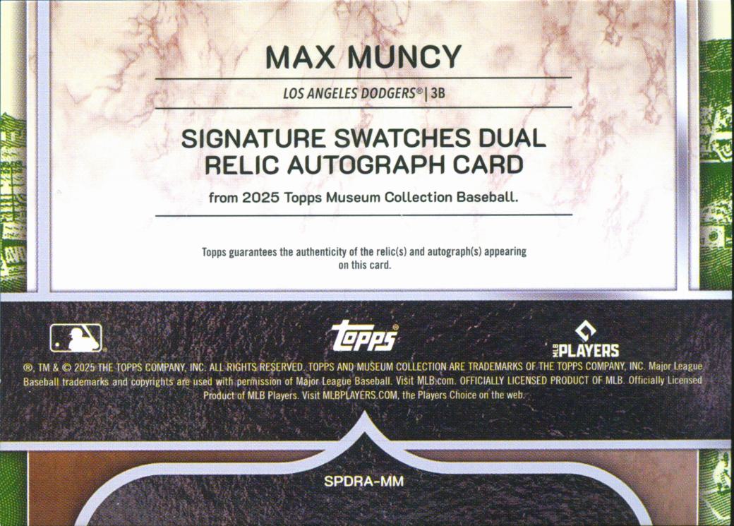 Max Muncy 2025 Museum Collection Auto Autograph Game Worn Patch 42/99 LA Dodgers