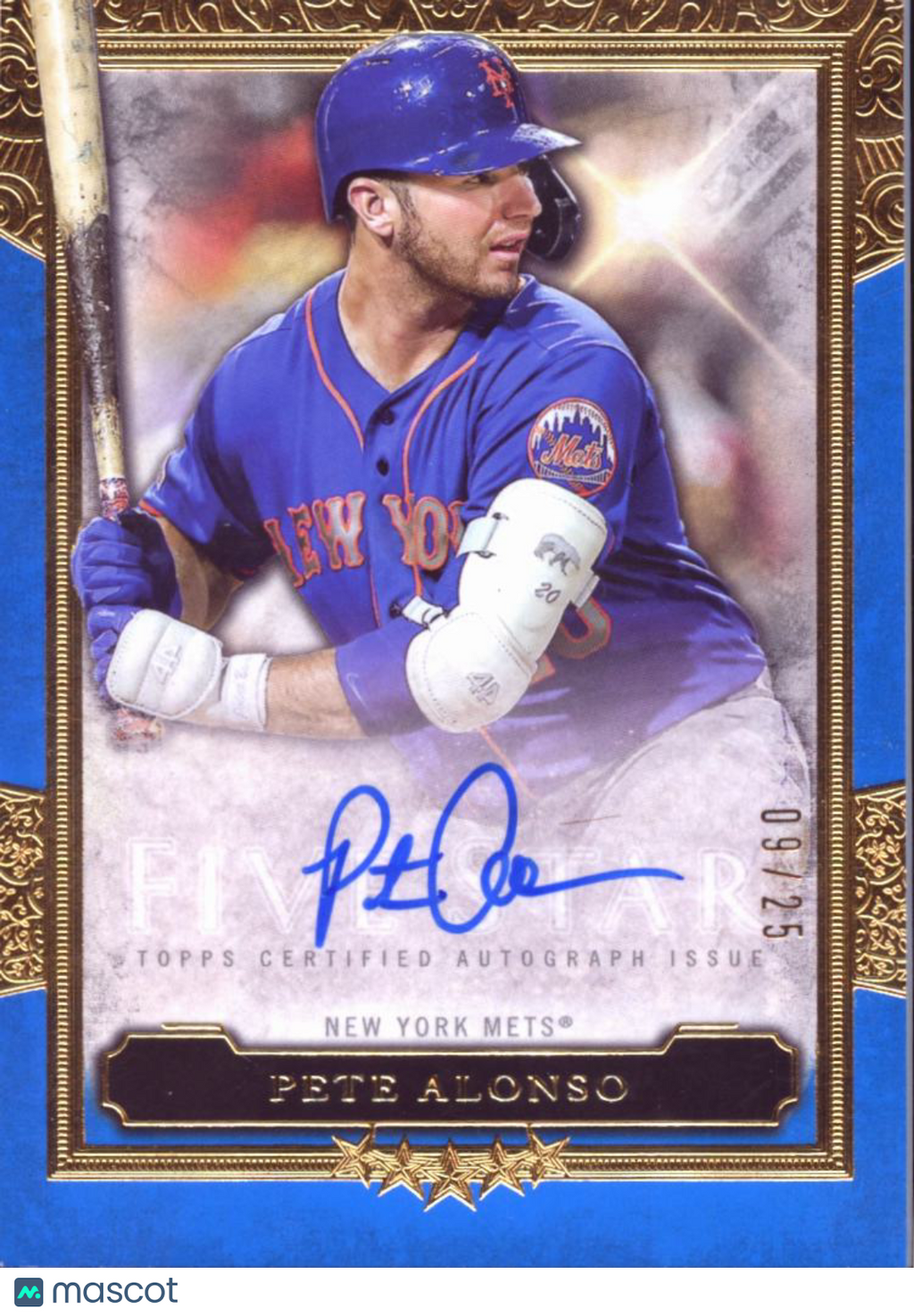 Pete Alonso 2020 Topps Five Star Auto Autograph Blue 9/25 New York Mets