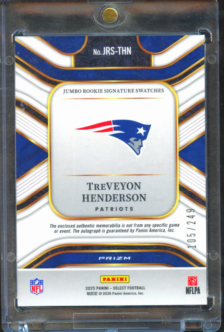 TreVeyon Henderson 2025 Select Auto Autograph Patch RC 105/249 NE Patriots