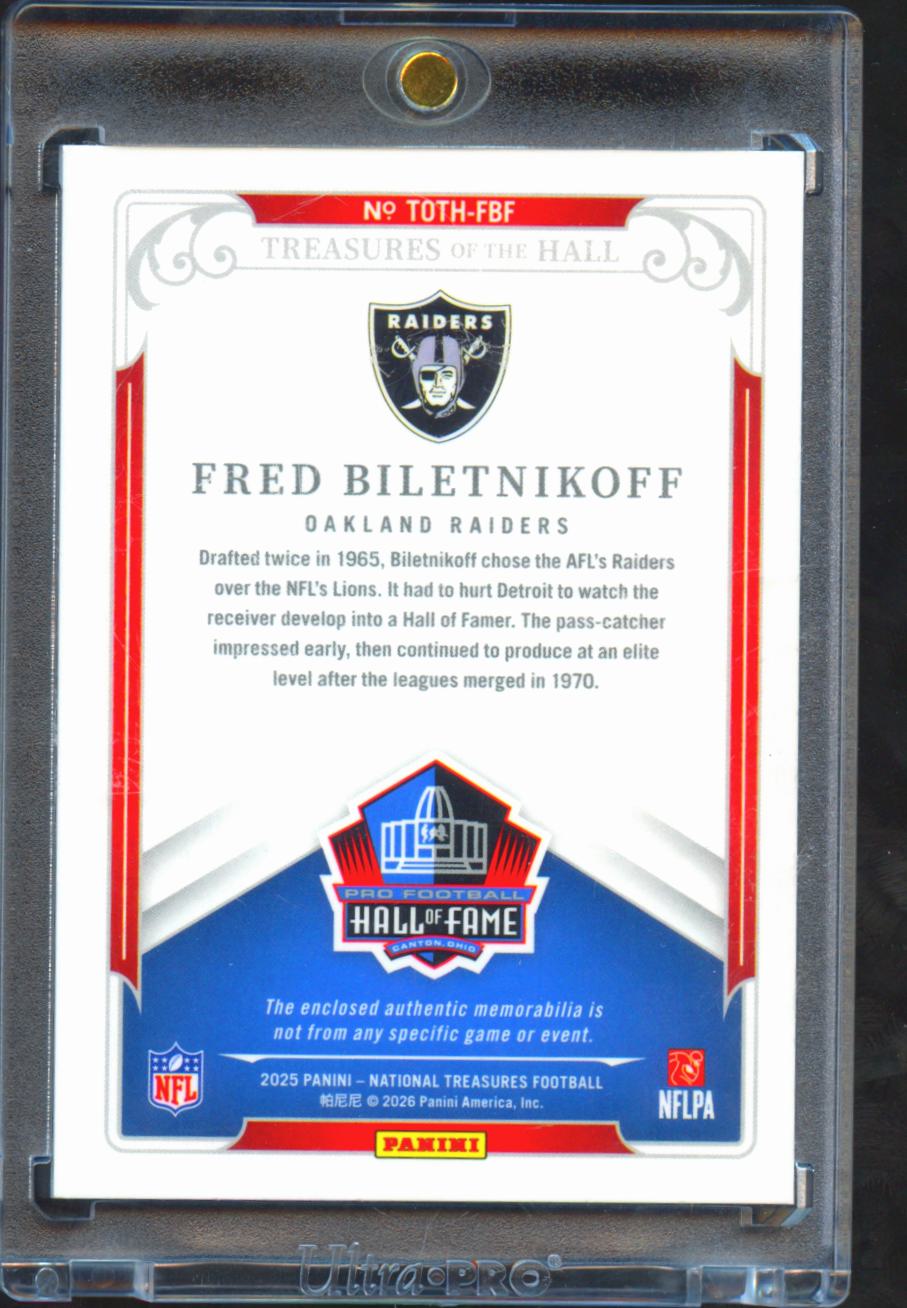 Fred Biletnikoff 2025 National Treasures NFL Sheidl Patch 1/1 Oakland Raiders