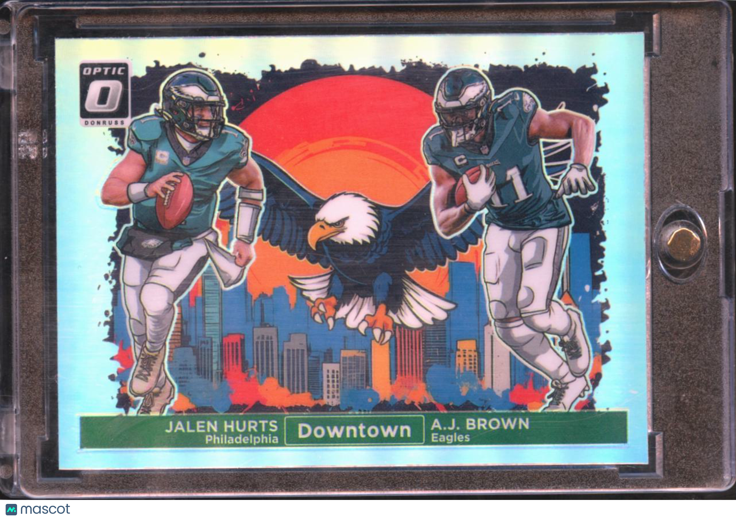 A.J. Brown / Jalen Hurts 2024 Optic DOWNTOWN SSP CASE HIT Philadelphia Eagles