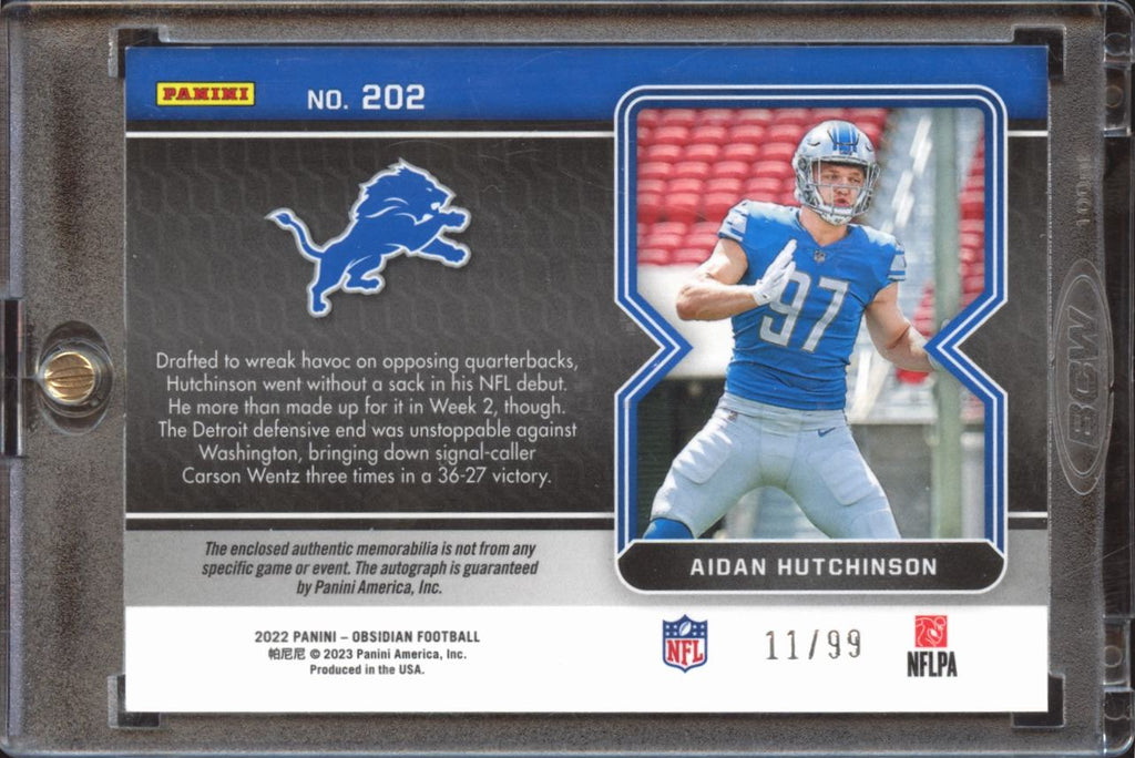 Aidan Hutchinson 2022 Obsidian Auto Autograph Patch RC 11/99 Detroit Lions
