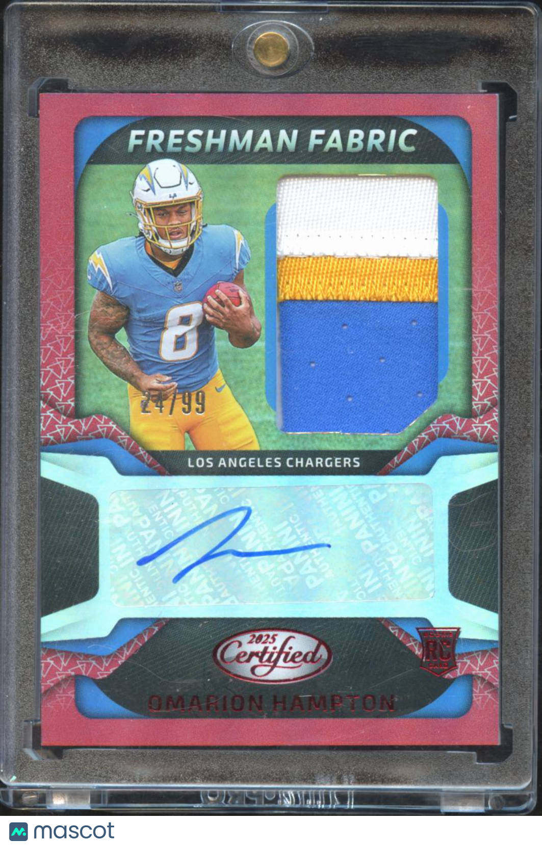 Omarion Hampton 2025 Certified Auto Autograph Patch RC 24/99 LA Chargers